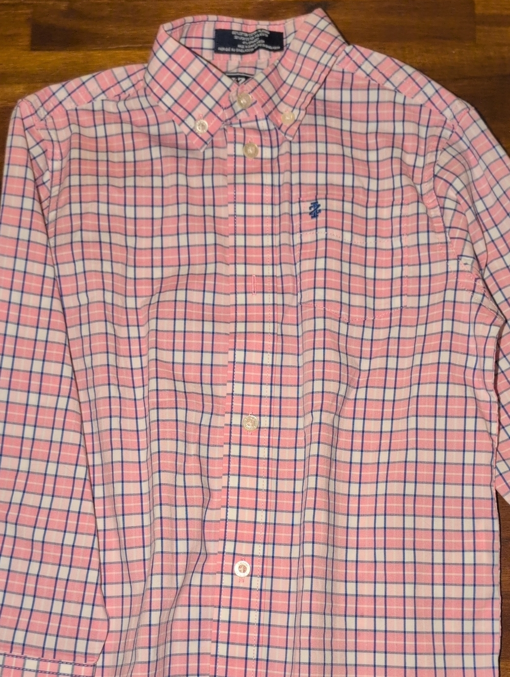 Izod Pink Plaid Shirt with Navy Grid
